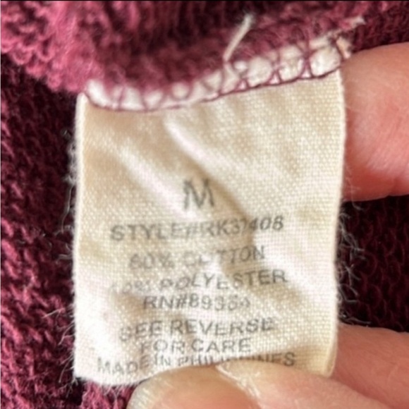 Ultra Flirt hoodie pullover top. Lace up front. Burgundy. Cotton blend. Size M - Picture 6 of 7